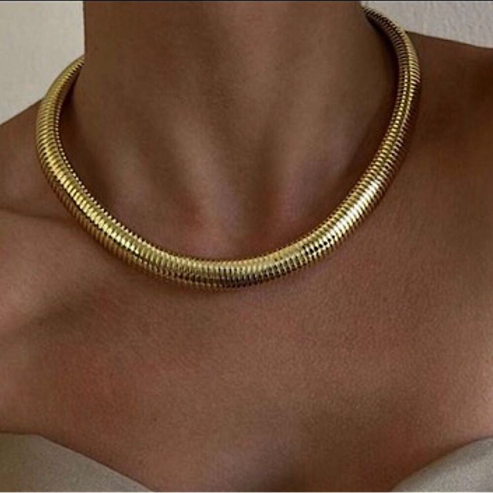 Gold Collar Statement Choker Grunge Punk Spiral Necklace